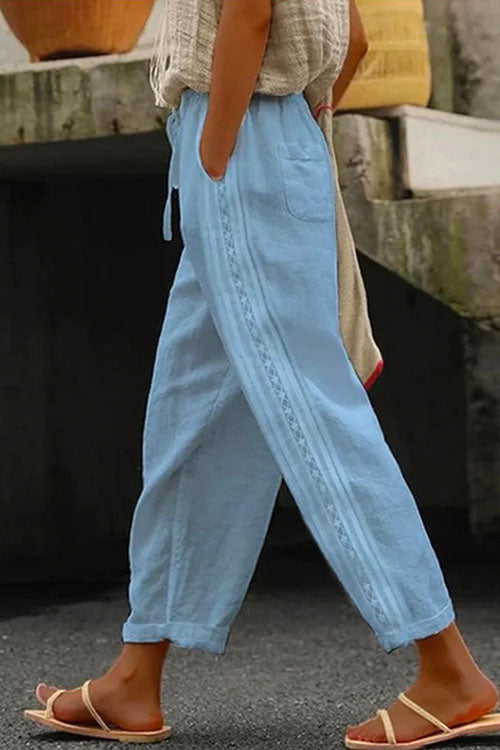Drawstring Elastic Waist Cotton Linen Tapered Pants
