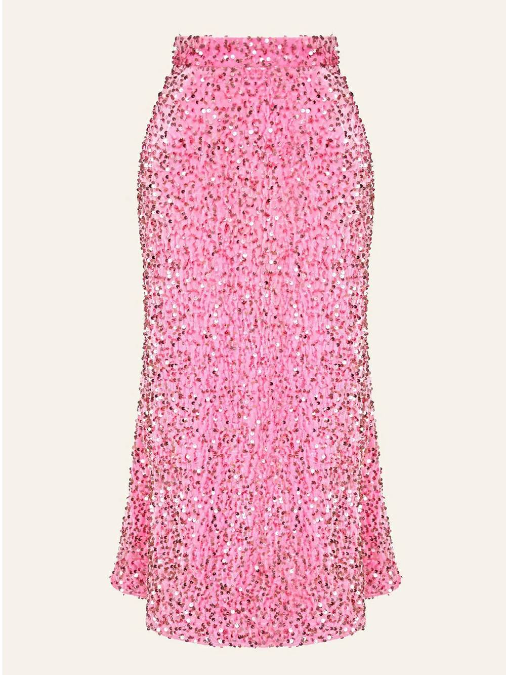Sequin Decorated Velvet Skirt in Pink
