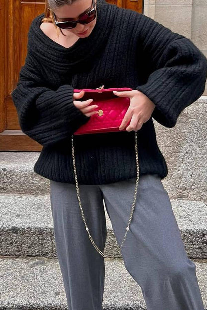Fashionable Irregular Collar Loose Knitted Sweater