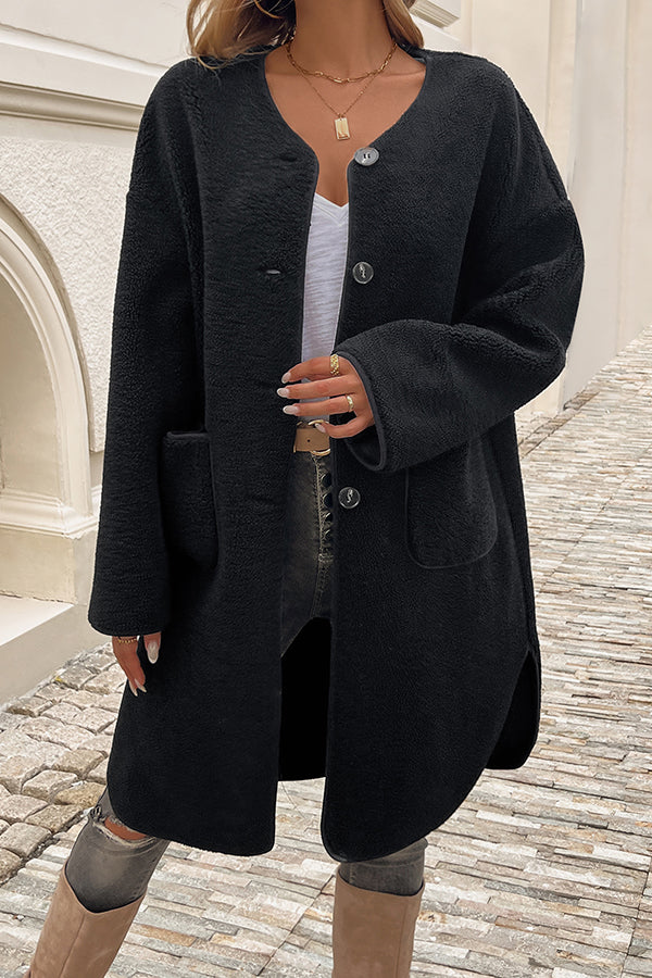 Color Cardigan Buttoned Pocket Mid-length Coat