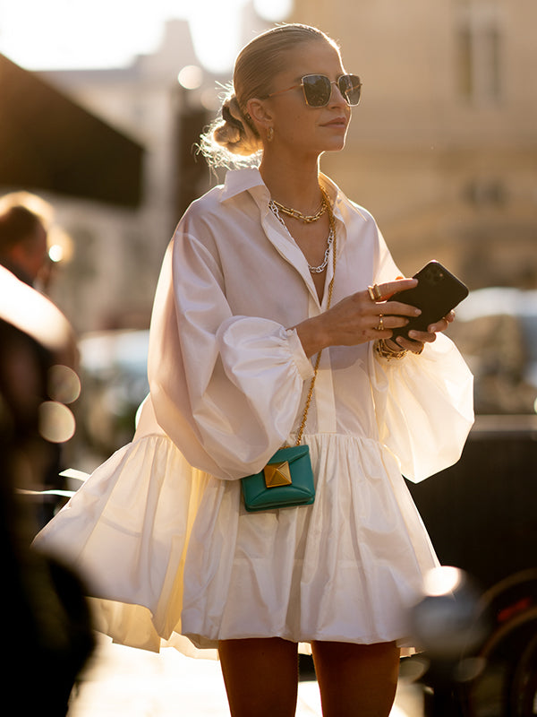 Urban Puff Sleeves Buttoned Split-joint Color Lapel Mini Dresses Shirt Dress