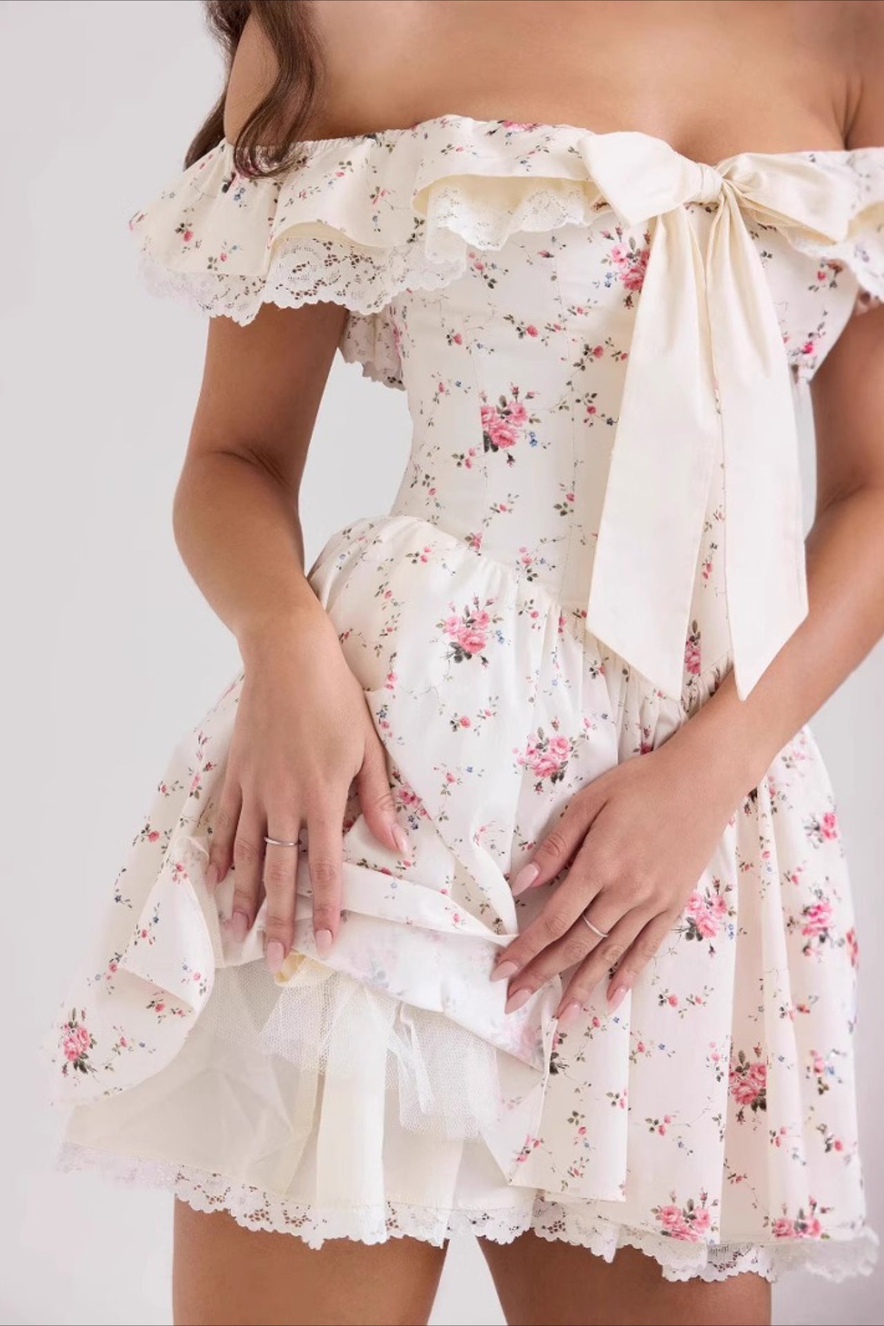 Sweet Bow Off Shoulder Mini Dress