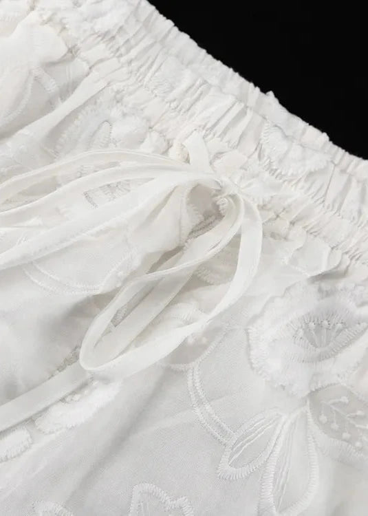 Breeze - Sheer Embroidered Shirt & High-waist Shorts Set