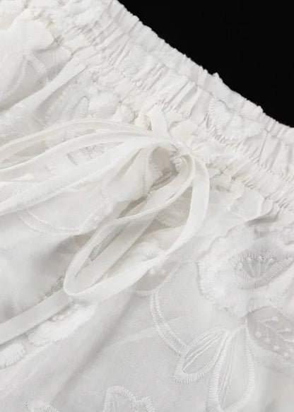 Breeze - Sheer Embroidered Shirt & High-waist Shorts Set