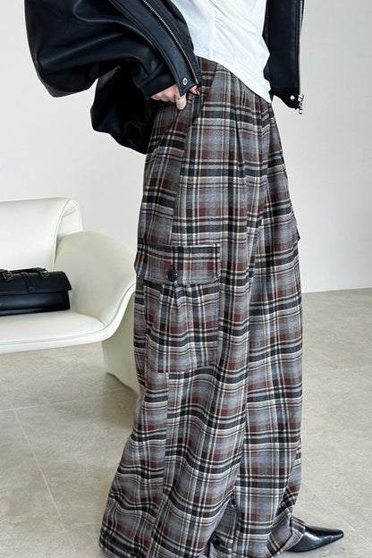 Retro Colorblock Plaid Straight Pants