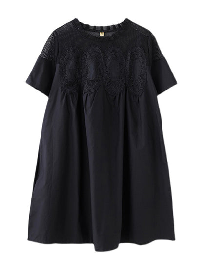 Original Lace Split-side Short Sleeve A-line Mini Dress