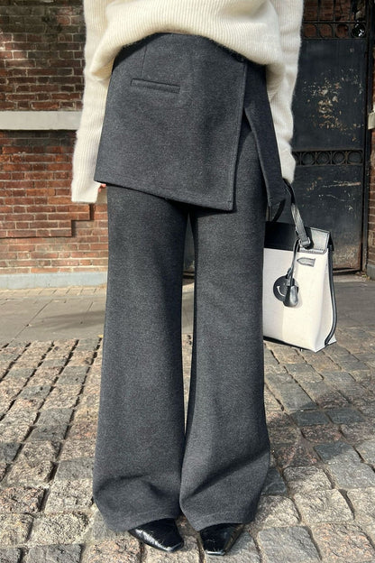 Layered Look Fleece Lined Ruffle Pants