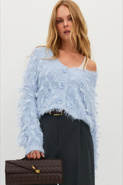 Slouchy V-neck Tasseled Loose Sweater