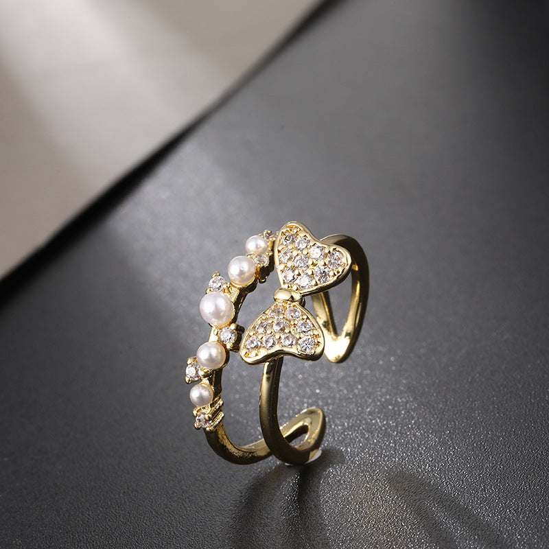 Elegant Pearl Heart Ring