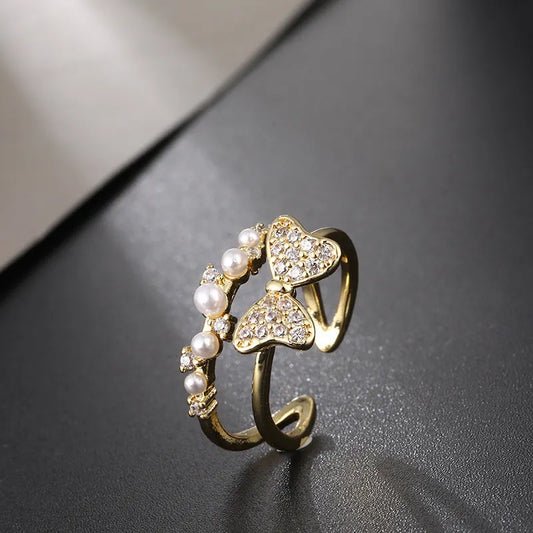 Elegant Pearl Heart Ring