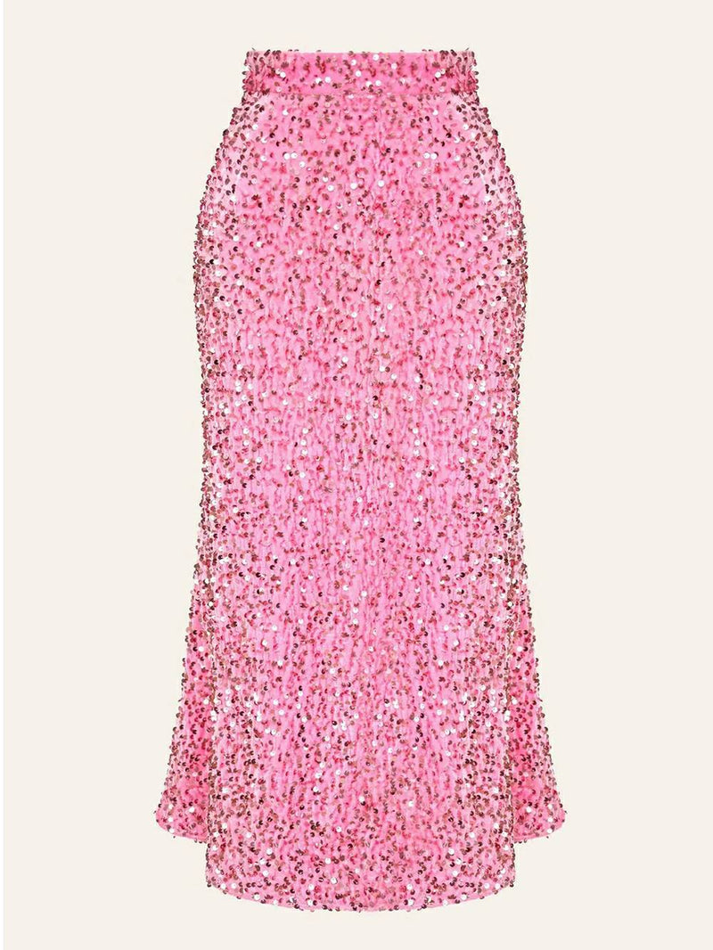 Sequin Decorated Velvet Skirt in Pink