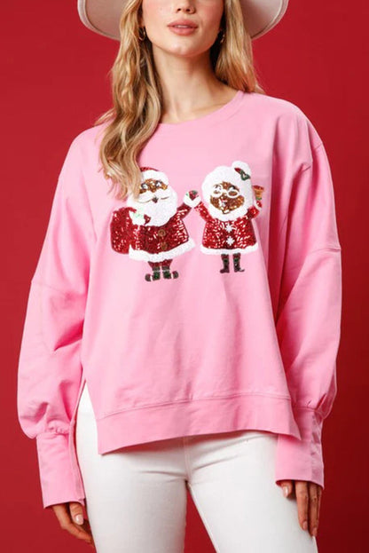 Christmas Santa Sequined Loose Long Sleeve Sweatshirt