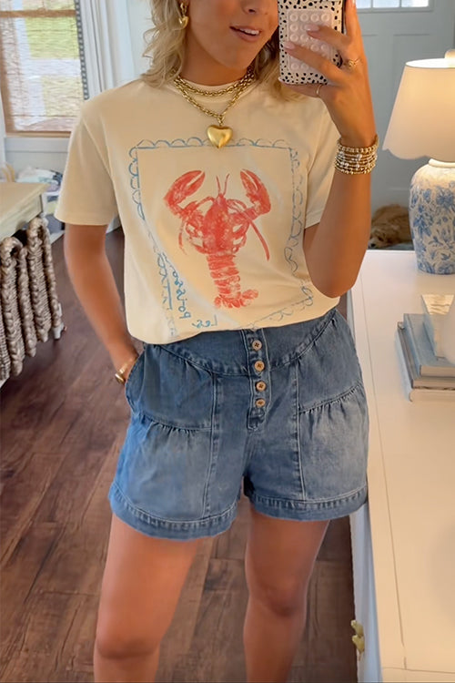 Moxidress Short Sleeves Lobster Print T-shirt