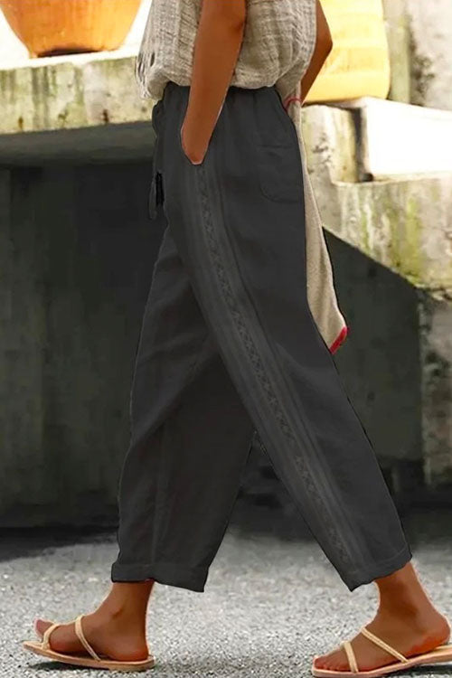 Moxidress Drawstring Elastic Waist Cotton Linen Tapered Pants