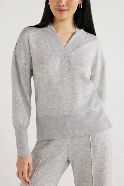 Weather Gets Cold Color V-neck Top and Elastic Waist Pocketed Lounge Pants Set