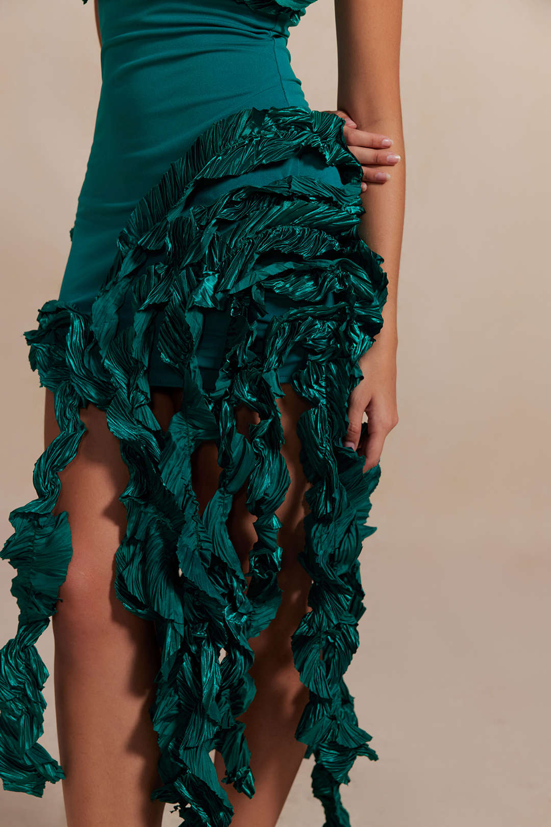 Color Ruffled Fringe Strapless Midi Dress