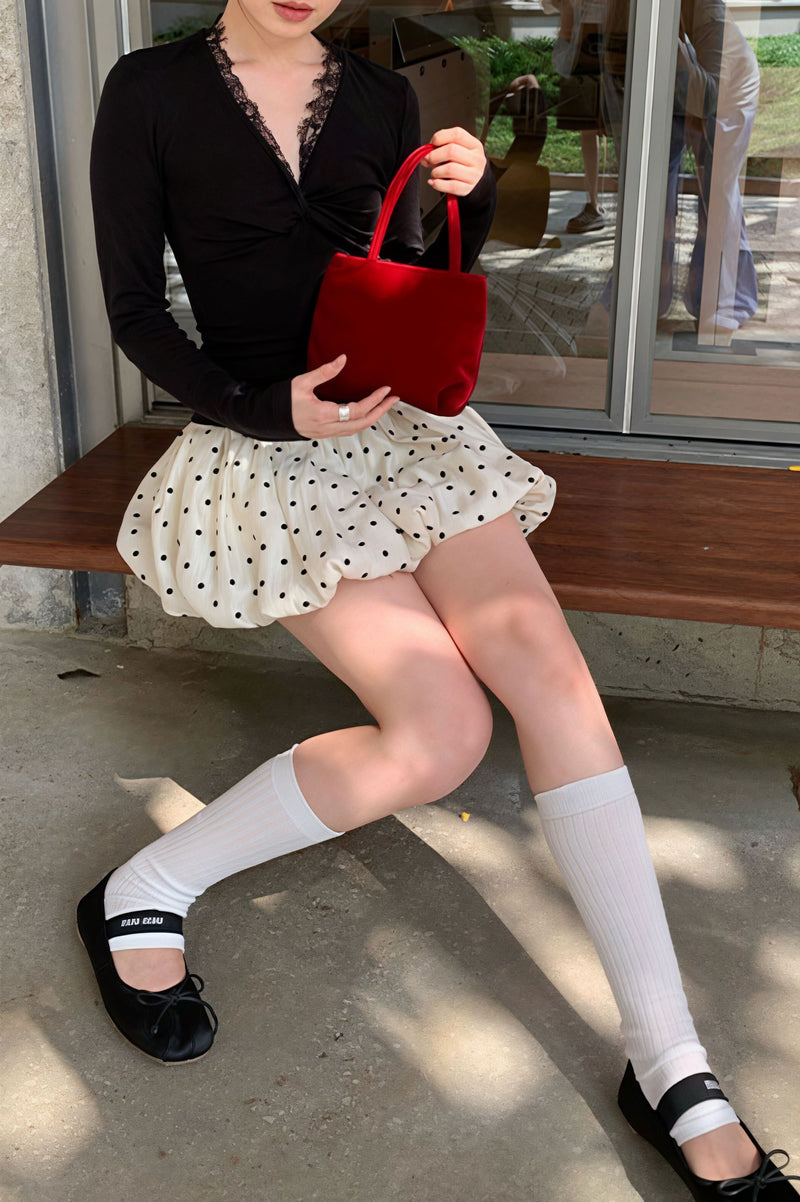 Retro Polka Dot Elastic Waist a Line Mini Skirt