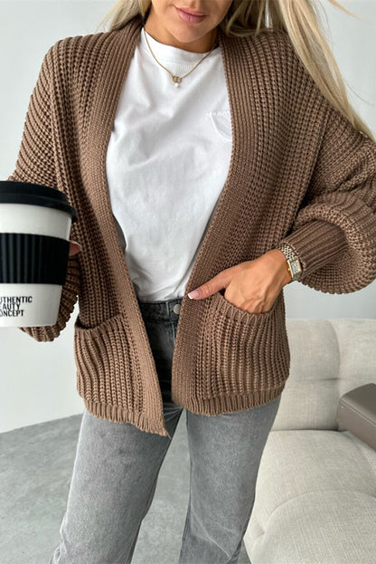 Color V-neck Long-sleeved Knitted Cardigan