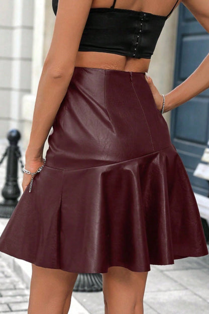 High Waist Slim Fit Leather Mini Skirt