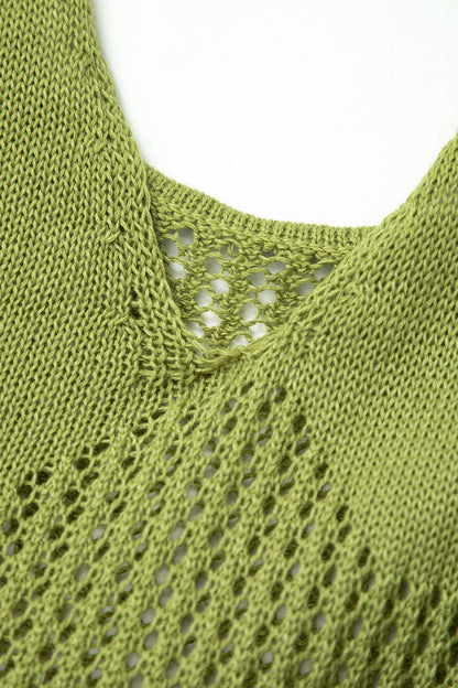 Color Open Knit Ruffle Hem Cami Mini Dress