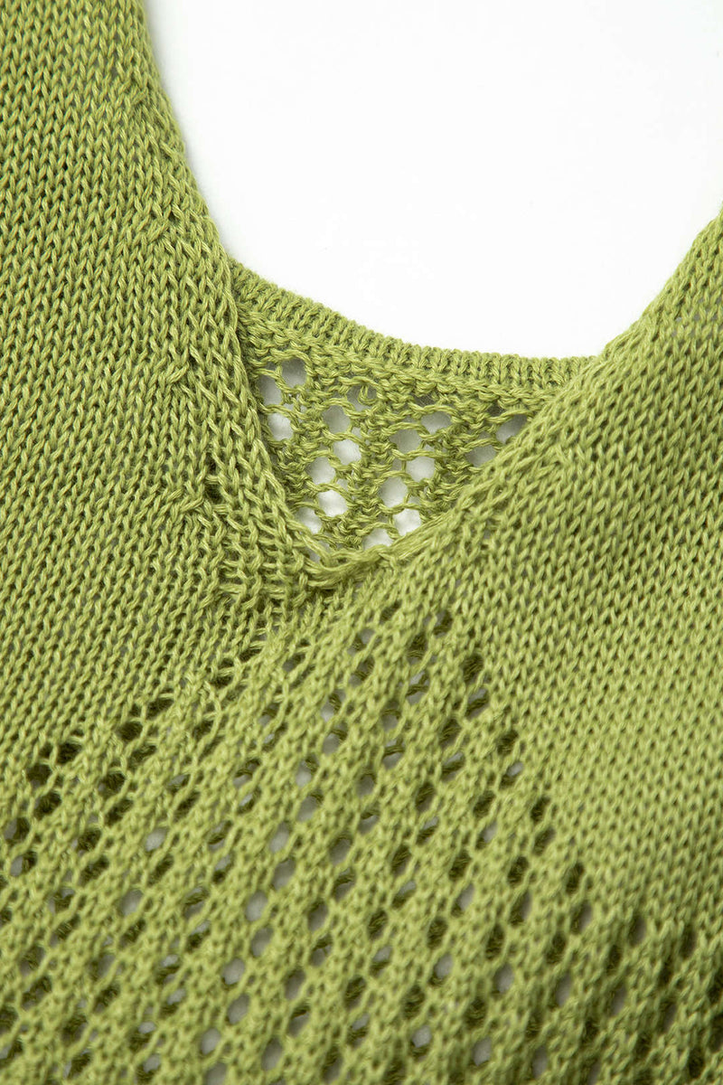 Color Open Knit Ruffle Hem Cami Mini Dress