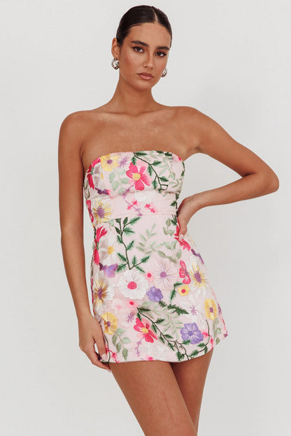 Entered the Chat Strapless Mini Dress Multi