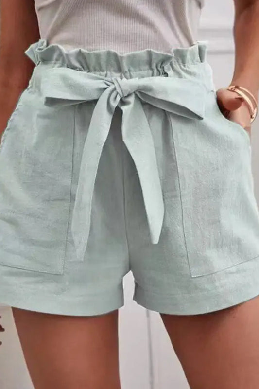Loose Color Elastic Waist Tie Shorts