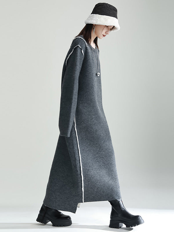Long Sleeves Loose Color Round-neck Sweater Dresses