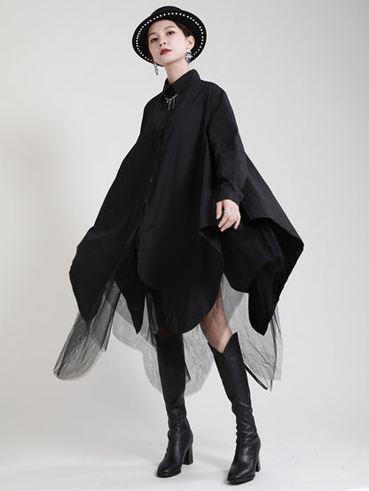 Urban Loose Split-joint Lapel Long Sleeves Midi Dress