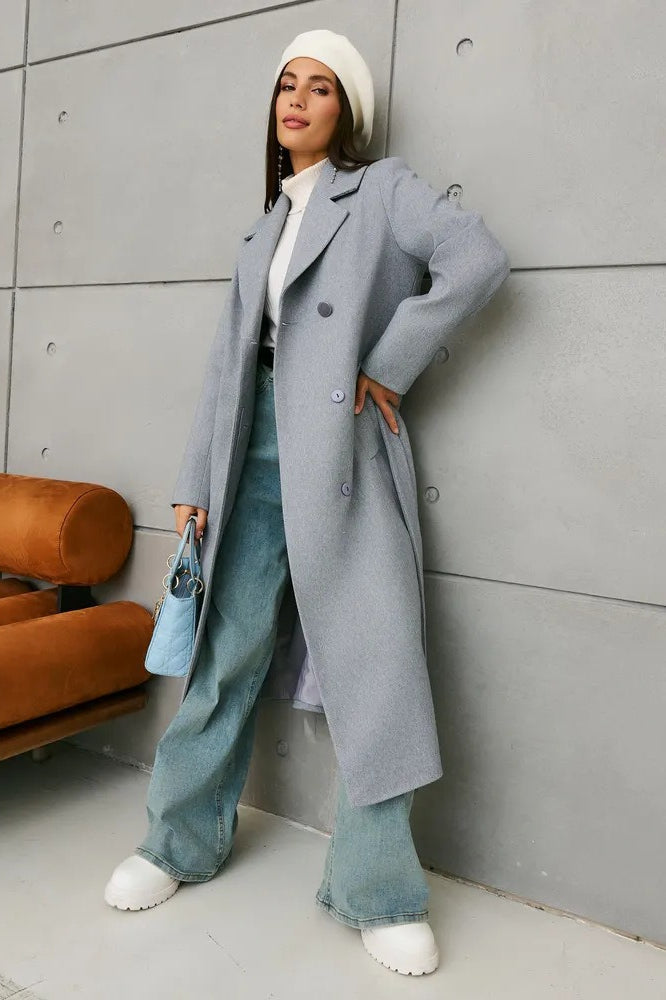 Double Breasted V-neck Wool Overcoat