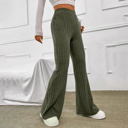 Fall New Wide Pit Stripe Knitted Wide-legged Pants for Keep Warm in Autumn and Winter Streetwea