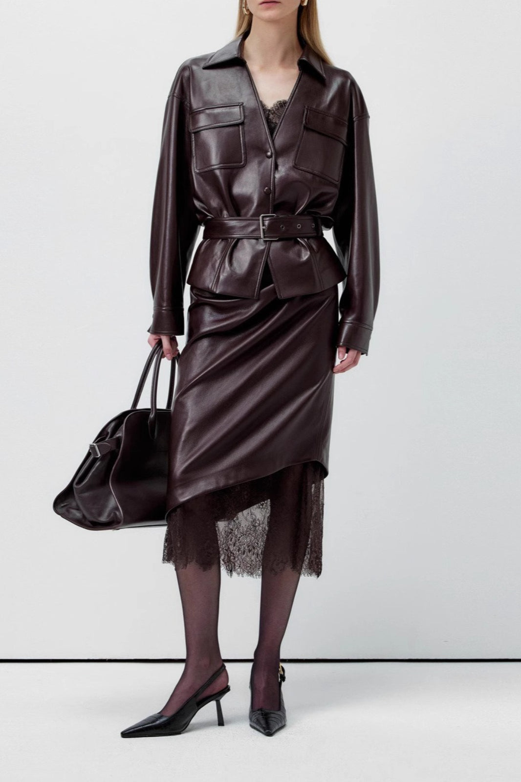Lace Trim Leather Skirt