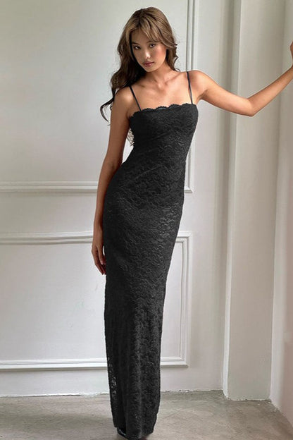 Lace Cutout Spaghetti Strap Slim Maxi Dress
