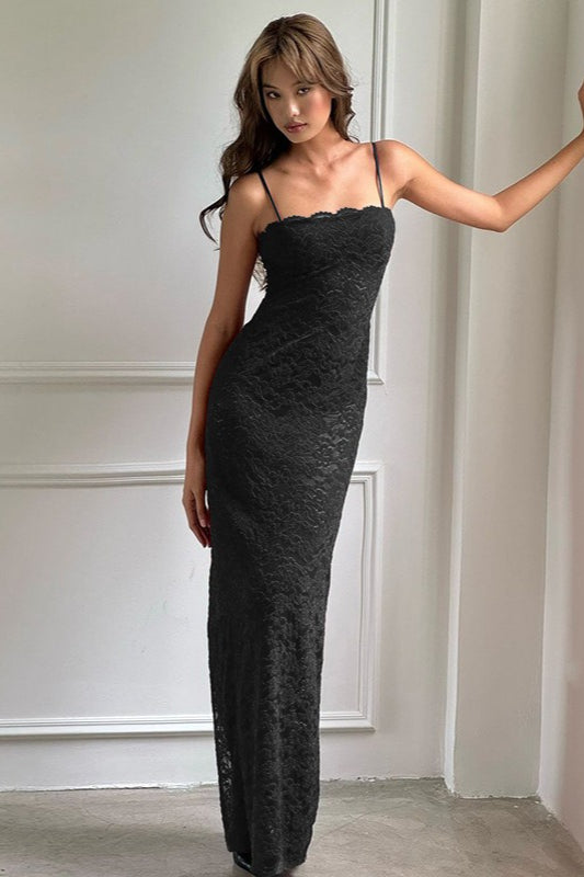Lace Cutout Spaghetti Strap Slim Maxi Dress