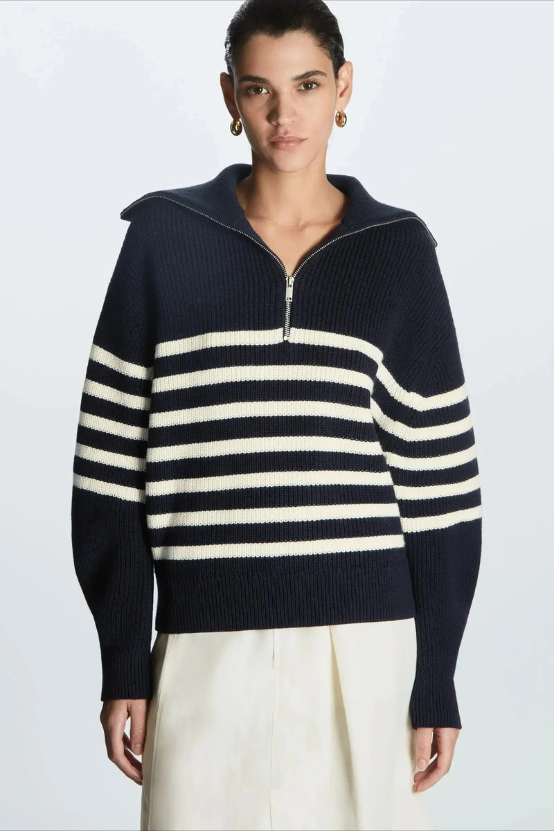 Wool Blend Open Collar Sweater