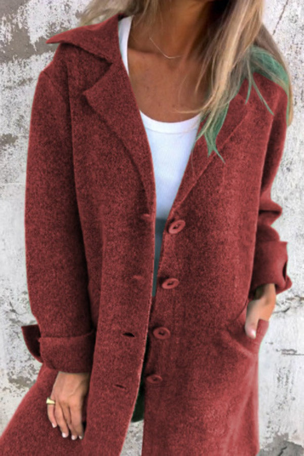 Color Lapel Pocket Single Breasted Midi Coat