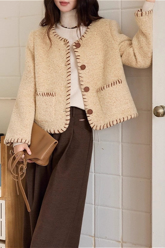 Textured Wool Two-tone Coat