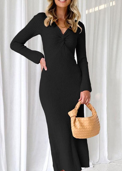 Blush Knitted V-neck Maxi Dress