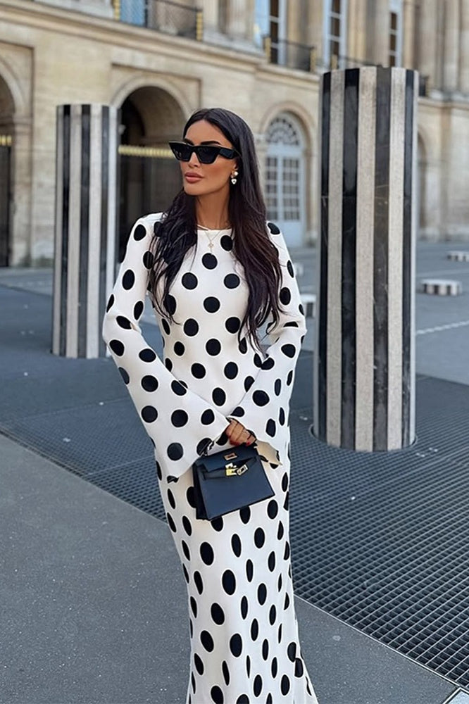 Polka Dot Bell Sleeve Maxi Dress