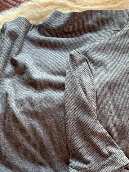 Threaded Short Sleeves T-shirts Summer New Turtleneck Slim Elastic Long-sleeved Female Buttoming Pulls Top Tees