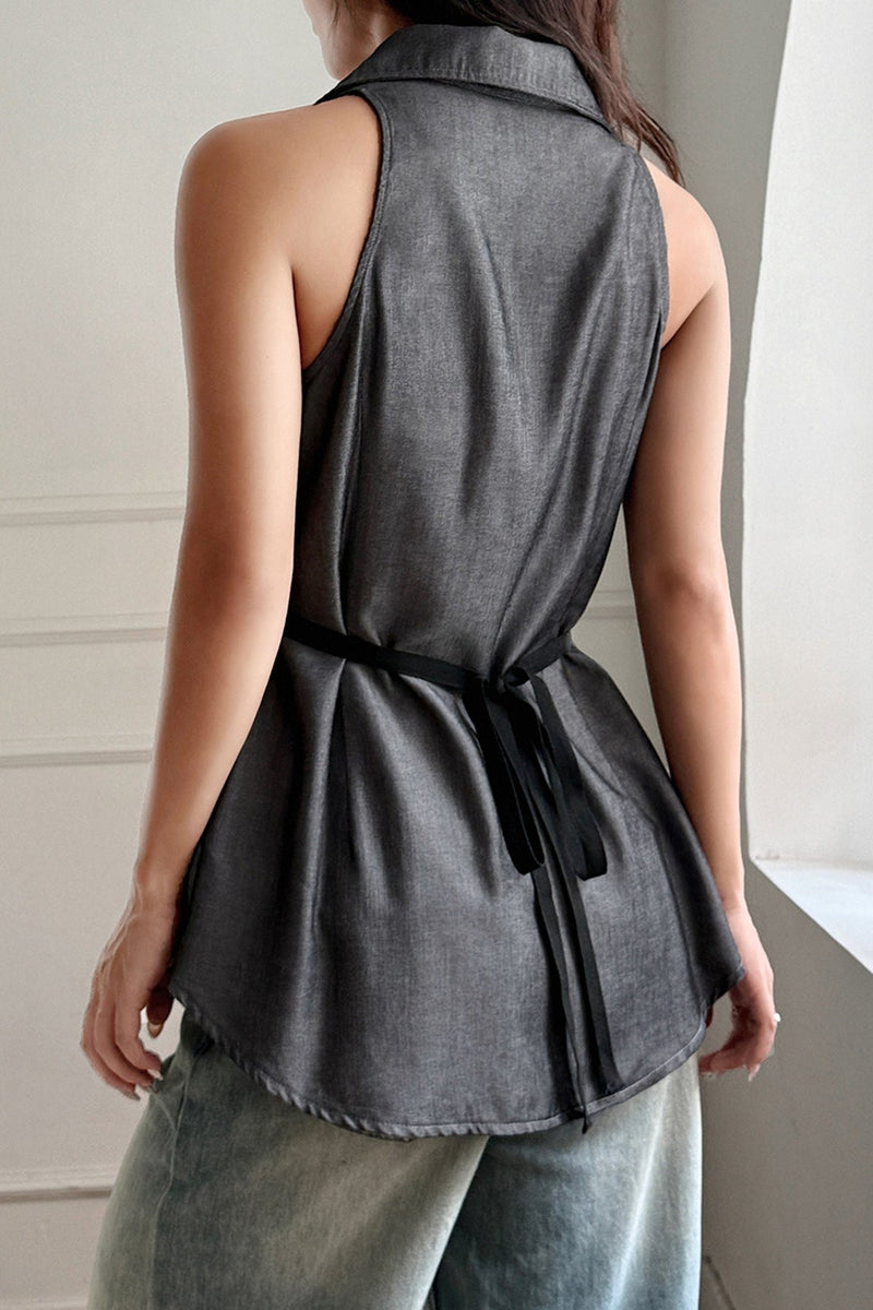Sleeveless Button Front Blouse