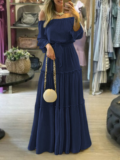 Wrap Falbala Color Off-the-shoulder Maxi Dresses