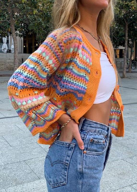 Rainbow Knit Button Cardigan