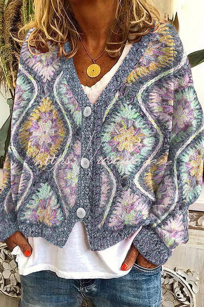 Fun and Long Sleeved Cardigan With Fun Printed Buttons