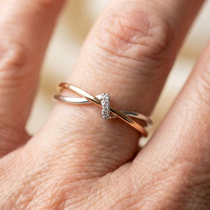 Rose Gold Silver Criss Cross Ring