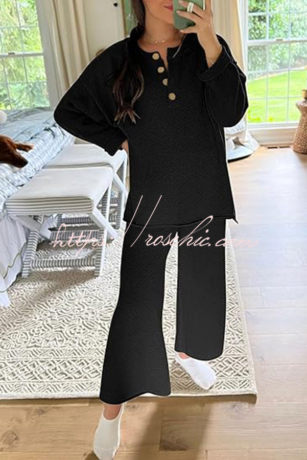 Heather Hailey Color Button V Neck Top and Pant Two Piece Set