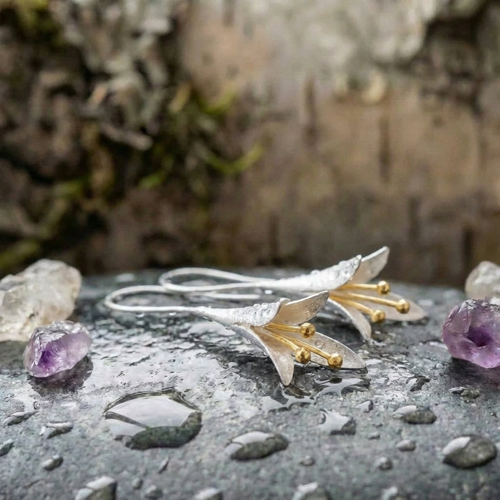 Classic Carved Floral Silver Earrings