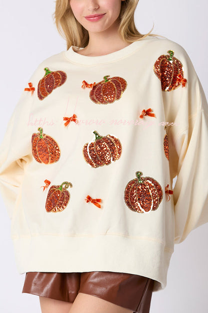 Halloween Colorful Pumpkin Embroidered Loose Sweatshirt
