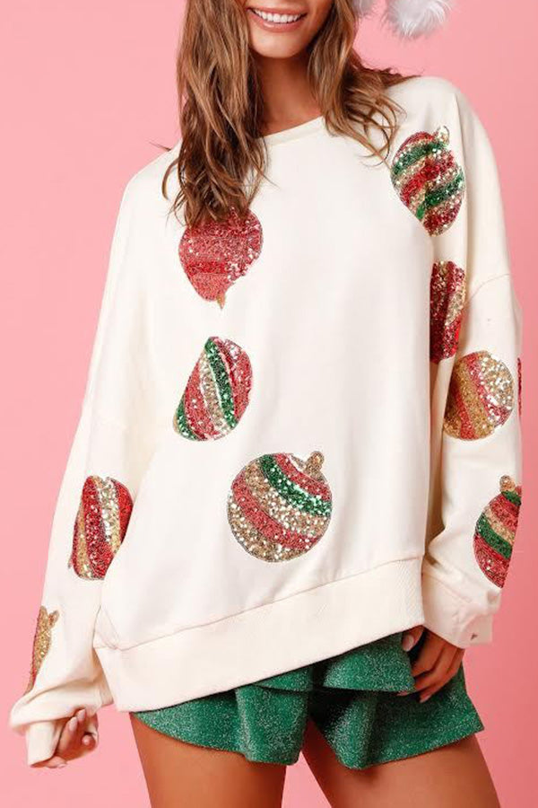 Christmas Egg Sequined Long Sleeve Sweatshirt