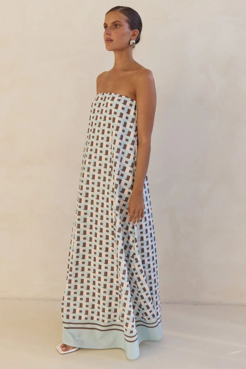 Smocked Printed Tube Maxi Dress